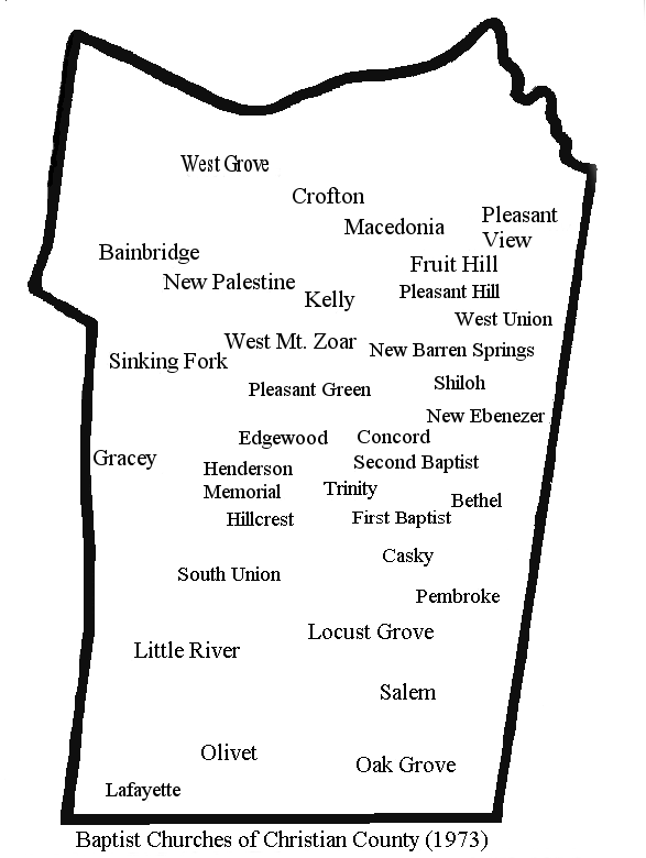 Map of Baptist Churches in Christian County